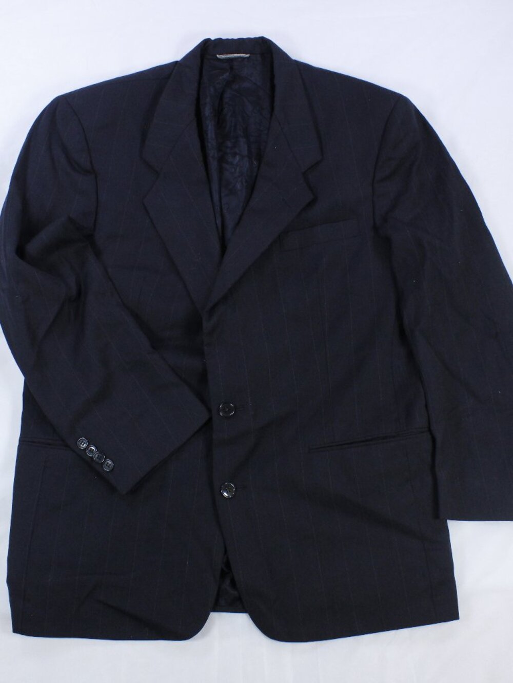 Christian Dior Suit Jacket – Navy Blue Pinstripe – 100% Wool – Size 43R
